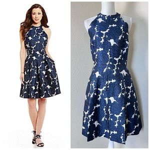 Antonio Melani Bonnie Dress Blue Ivory Floral Halter Neck W/Pockets Size 14 NWT